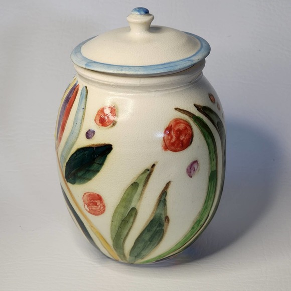 Studio Art Pottery Hand Painted Abstract Floral Design Urn Canister Ginger Jar - Picture 9 of 15